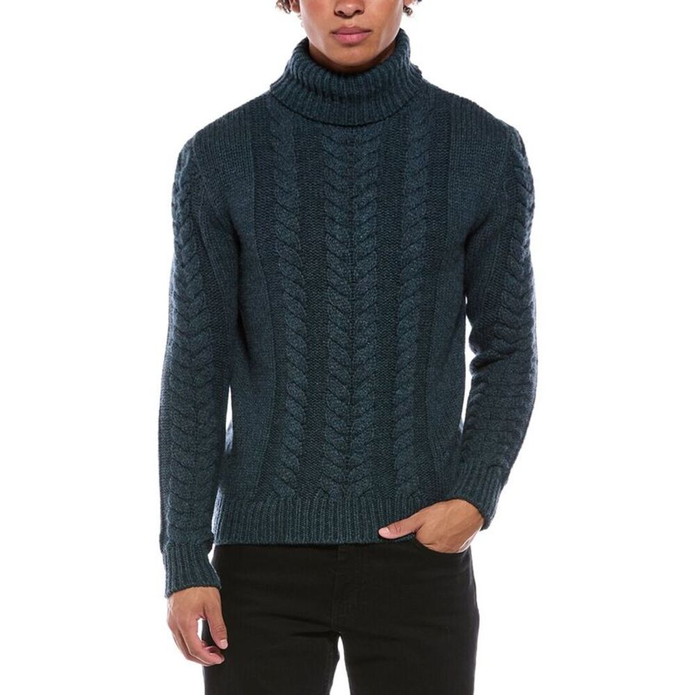 Isaia Mens  100% Cashmere Turtleneck Sweater, Blue